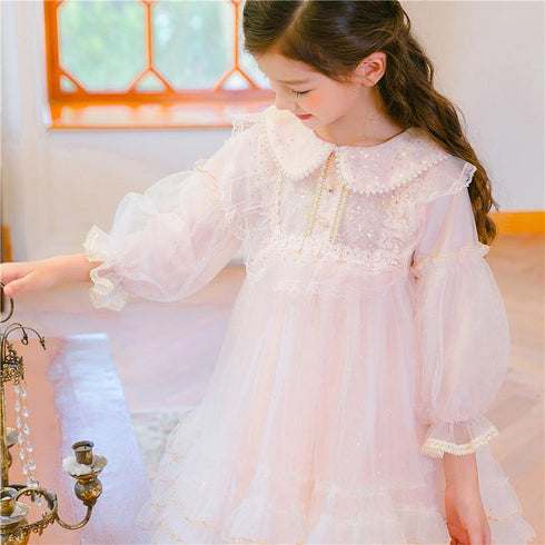 Autumn girl princess dress little girl unkempt dress children's gauze dress lace sweet gauze dress